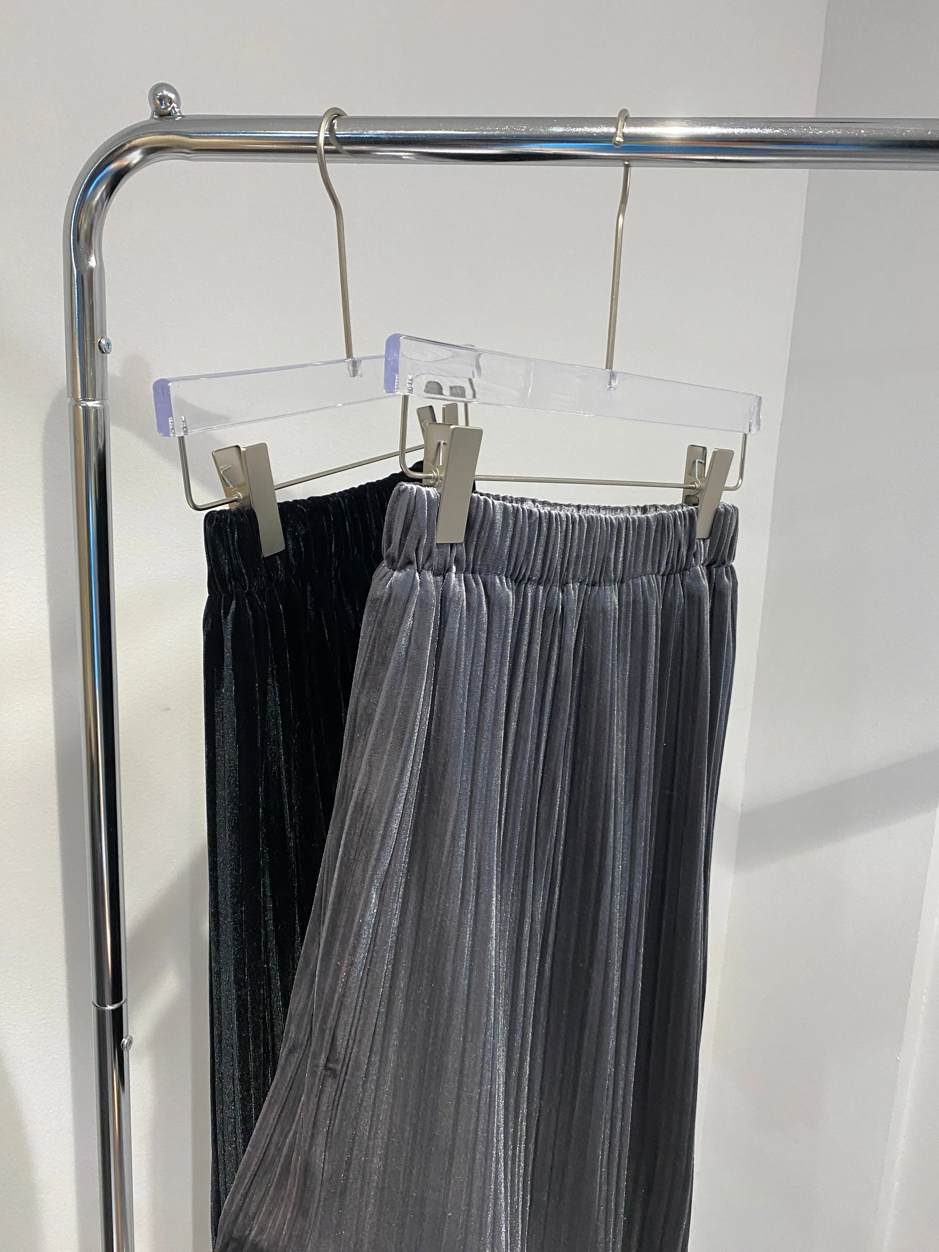 Pleated Velvet Skirt - Gunmetal Gray