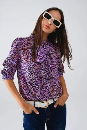 Q2 Tie Neck Animal Print Blouse