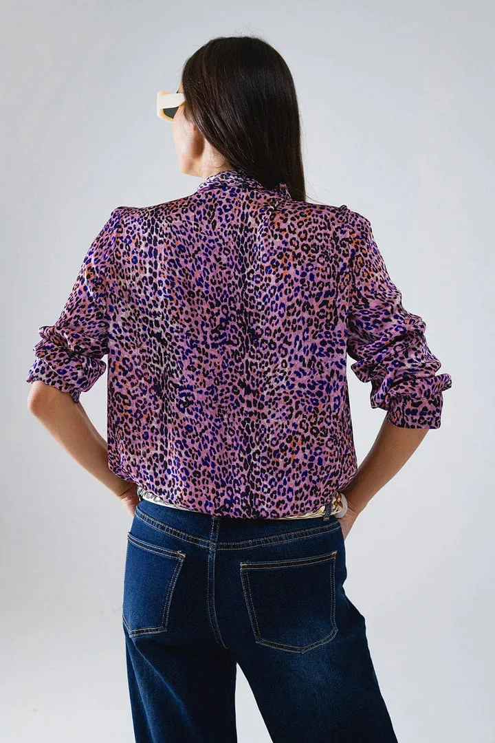 Q2 Tie Neck Animal Print Blouse