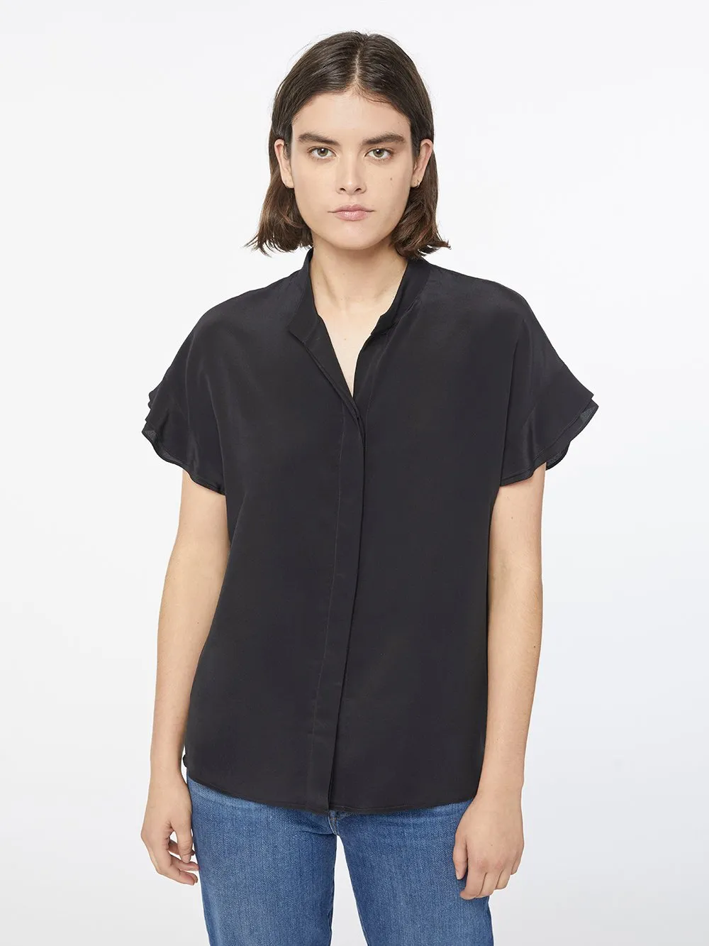 Silk Flounce Short Sleeve -- Noir