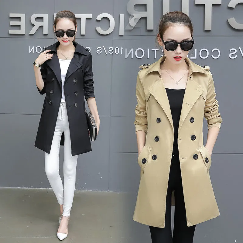 Slim Women Trench Coat Plus Size Mid-length