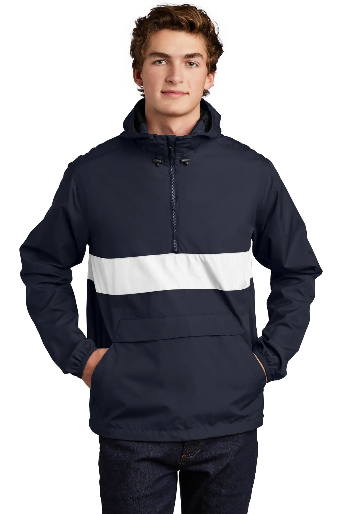 Sport-Tek Zipped Pocket Custom Anorak Jackets, True Navy/ White