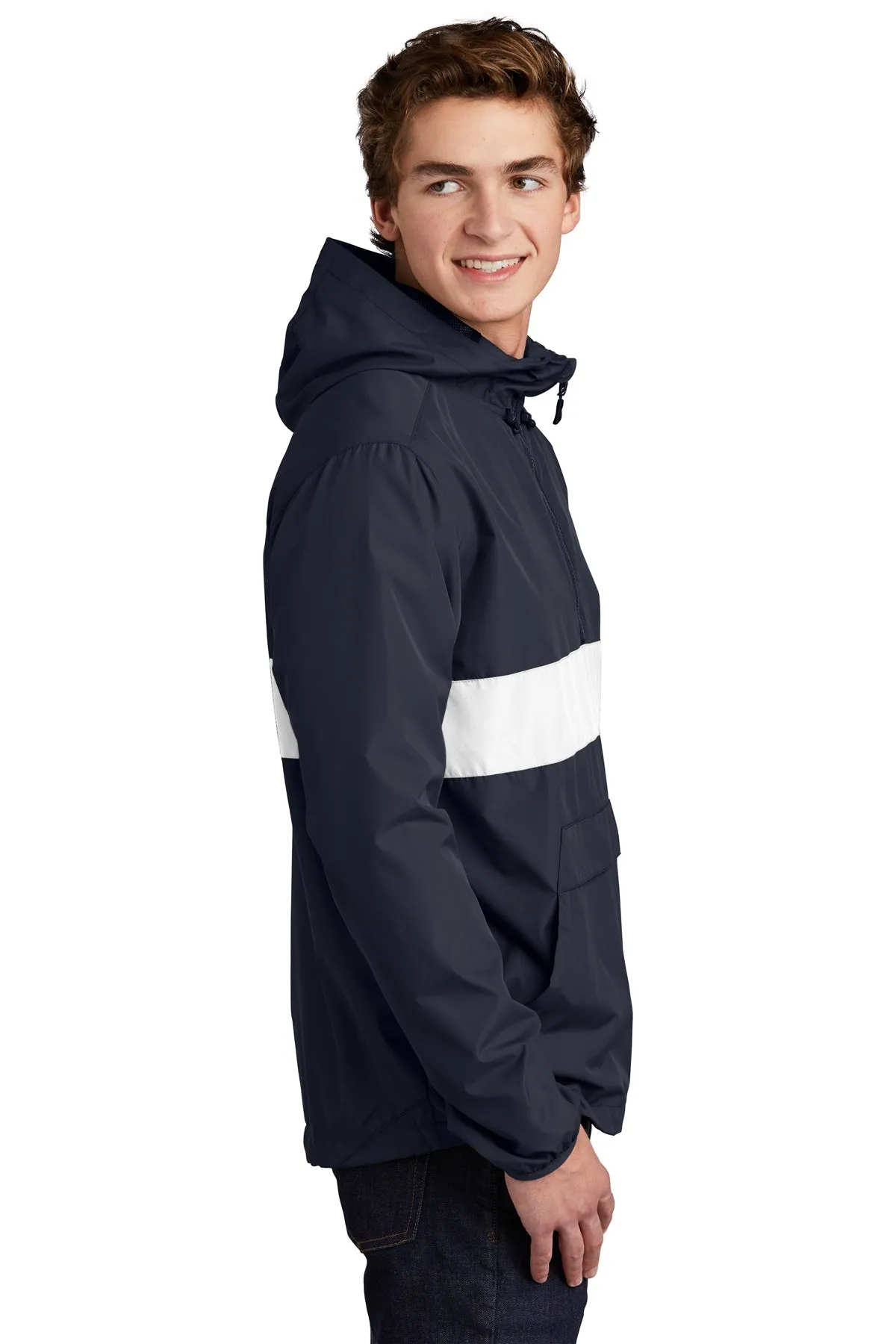 Sport-Tek Zipped Pocket Custom Anorak Jackets, True Navy/ White