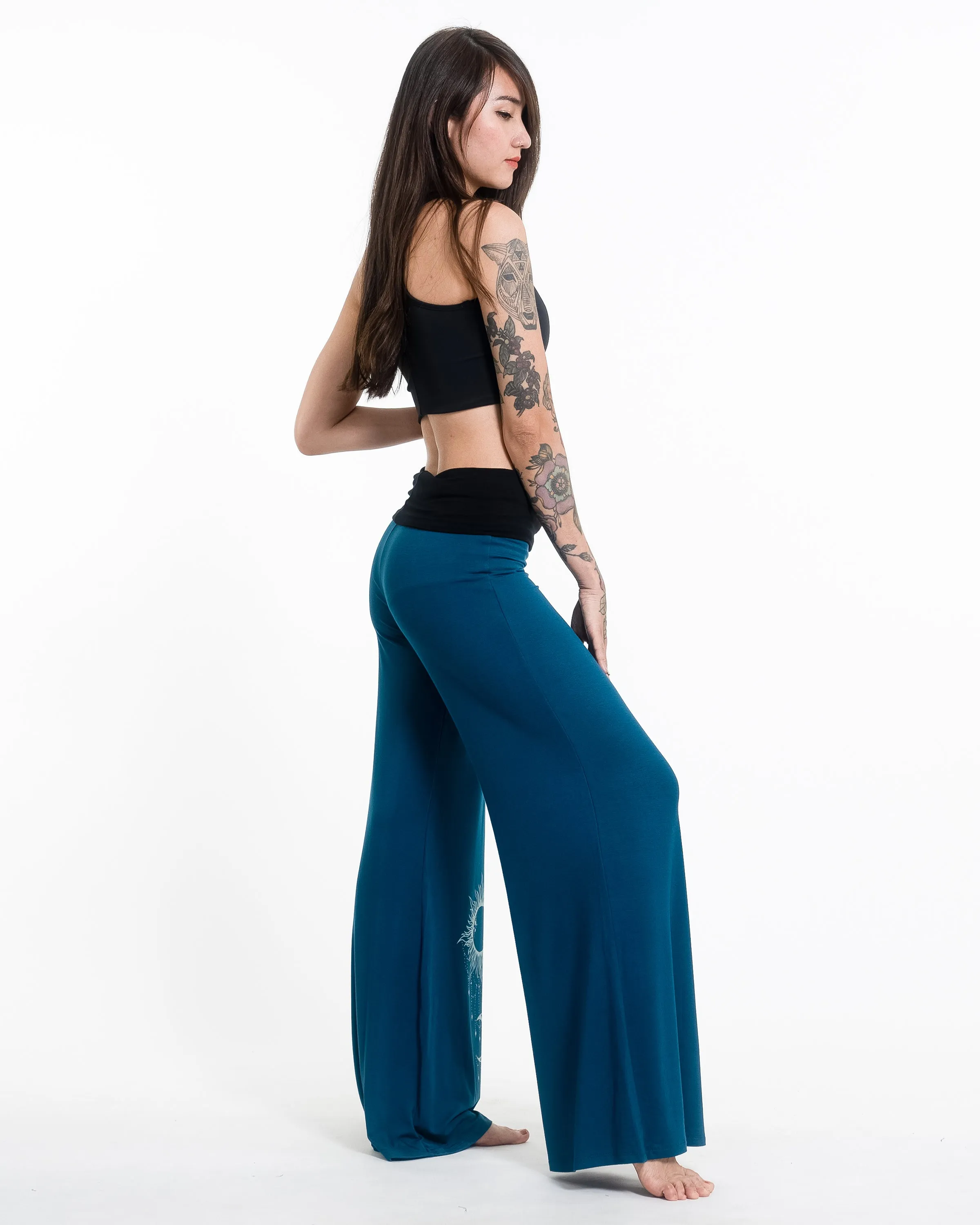 Sun Moon Spandex Wide Leg Palazzo Pants in Turquoise