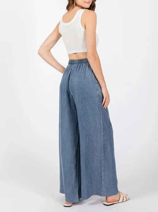 Travel Time Denim Tencel Wide Leg Pants