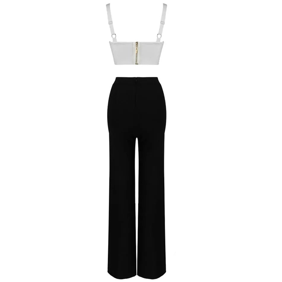 White Crop Top & High Split Wide Leg Pants Two-Piece Set