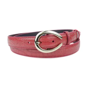 Winter Pink Skinny Mock Croc C Belt