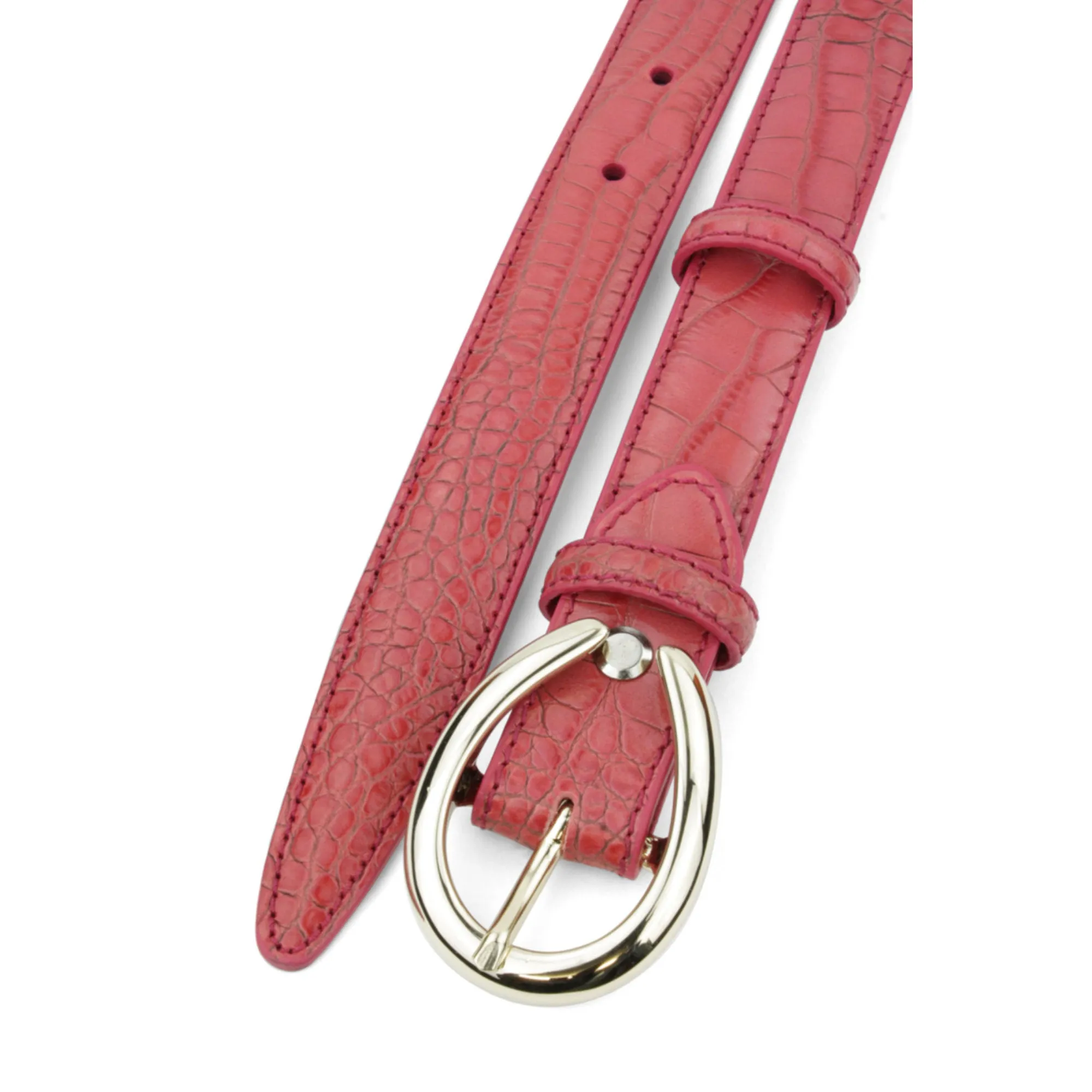 Winter Pink Skinny Mock Croc C Belt