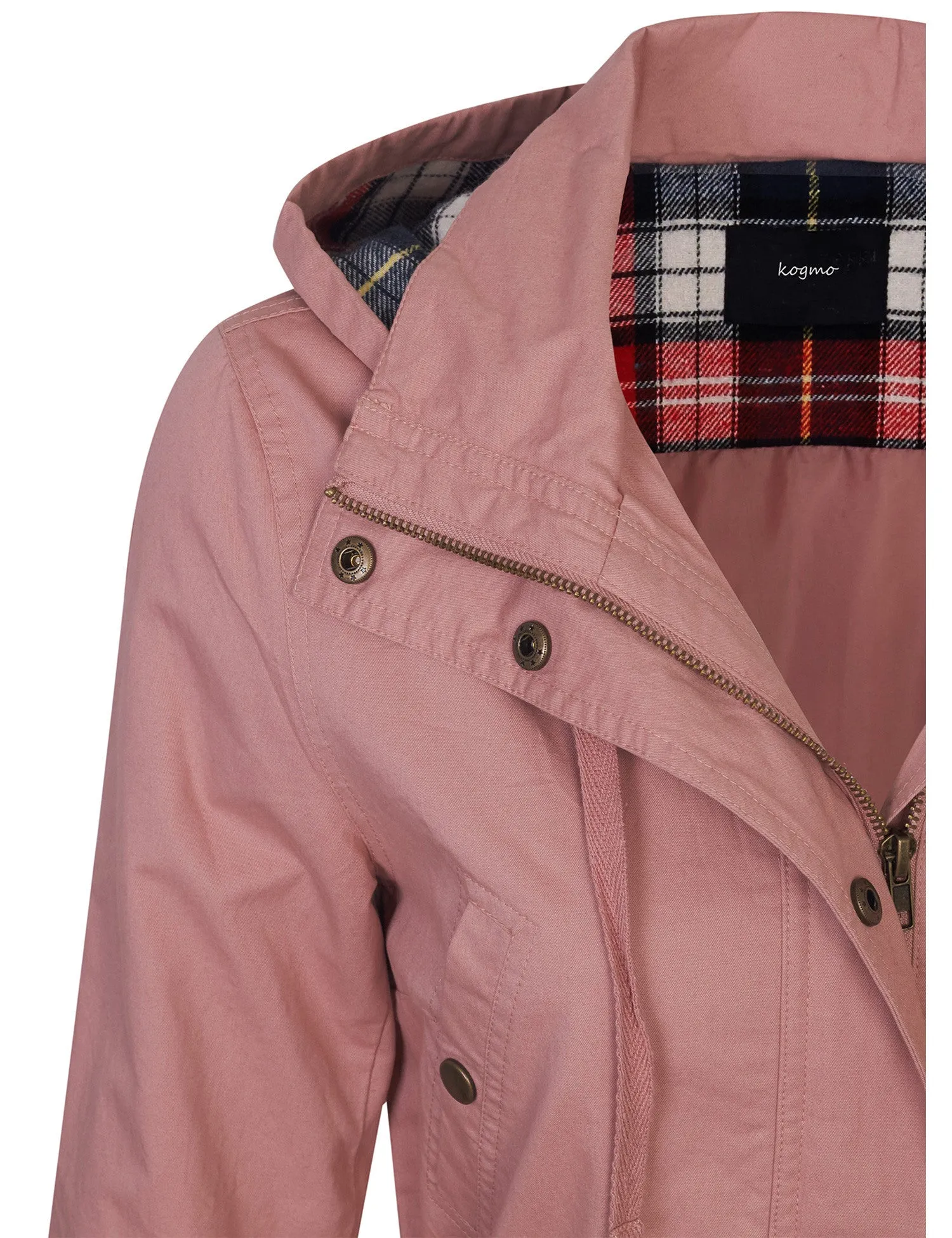 Womens Zip Up Anorak Safari Jacket with Checker Lining Hoodie