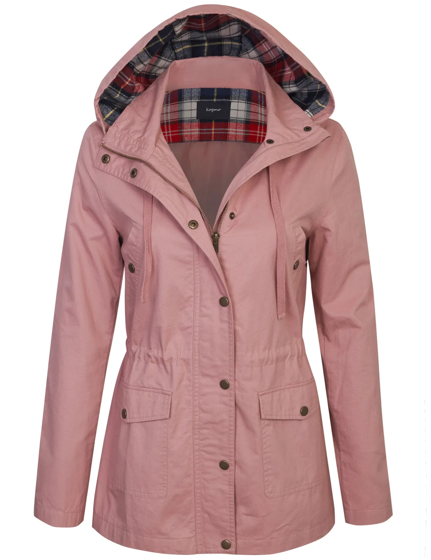 Womens Zip Up Anorak Safari Jacket with Checker Lining Hoodie