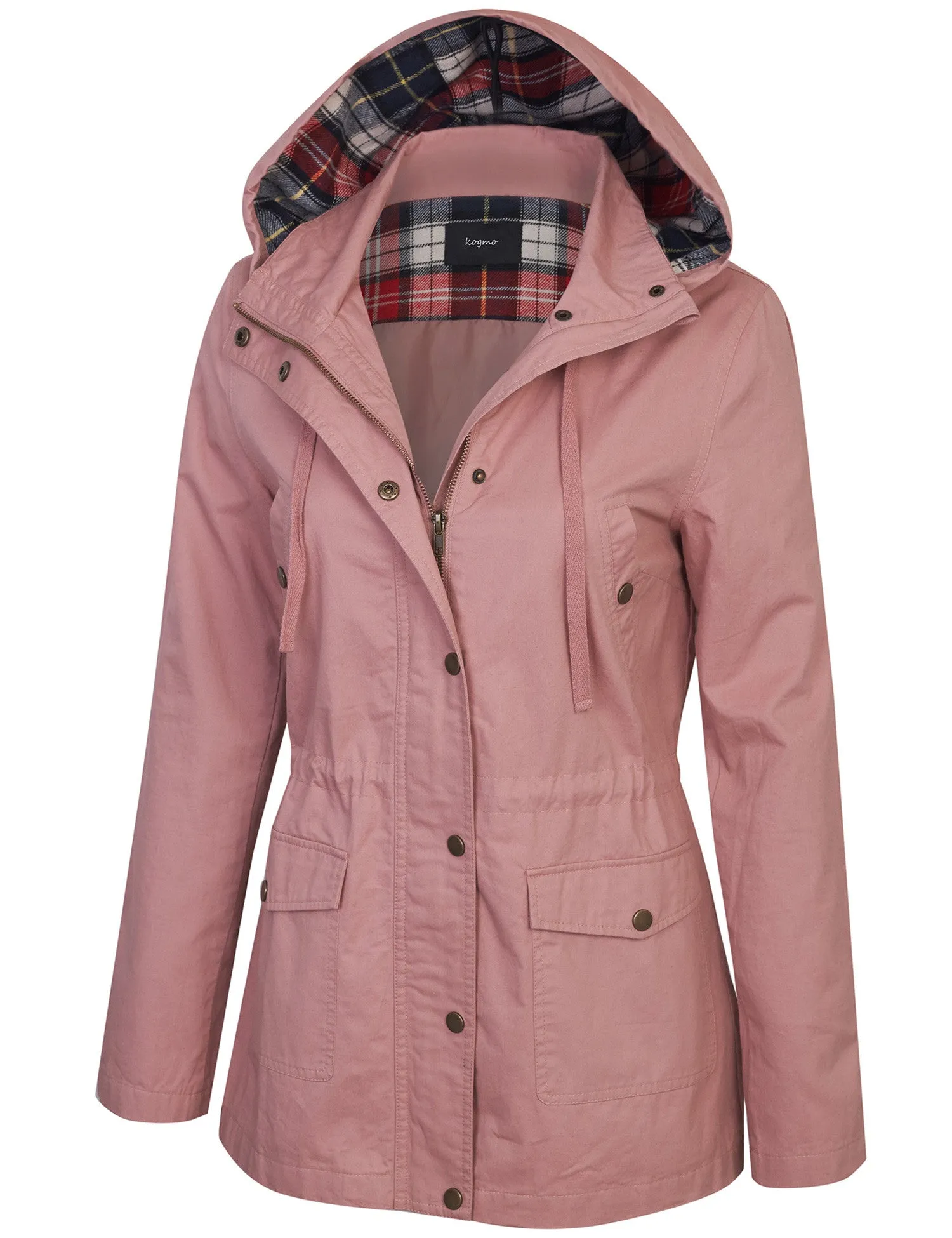 Womens Zip Up Anorak Safari Jacket with Checker Lining Hoodie